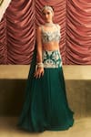 Buy_Seema Thukral_Emerald Green Georgette Sonal Floral Waistband Pleated Lehenga And Blouse Set _at_Aza_Fashions