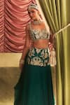 Buy_Seema Thukral_Emerald Green Georgette Sonal Floral Waistband Pleated Lehenga And Blouse Set _Online_at_Aza_Fashions