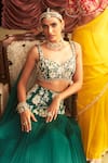 Shop_Seema Thukral_Emerald Green Georgette Sonal Floral Waistband Pleated Lehenga And Blouse Set _at_Aza_Fashions