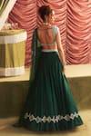 Seema Thukral_Emerald Green Georgette Embroidery Mirror Simran Placement Lehenga Set _Online_at_Aza_Fashions