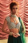 Shop_Seema Thukral_Emerald Green Georgette Embroidery Mirror Simran Placement Lehenga Set _at_Aza_Fashions