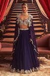 Buy_Seema Thukral_Purple Georgette Embroidery Mirror Notched Guddi Floral Border Lehenga Set _Online_at_Aza_Fashions