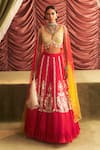 Buy_Seema Thukral_Pink Georgette Embroidery Mirror Leaf Neck Kamala Stripe Lehenga Set _at_Aza_Fashions