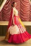 Shop_Seema Thukral_Pink Georgette Embroidery Mirror Leaf Neck Kamala Stripe Lehenga Set _at_Aza_Fashions