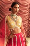 Shop_Seema Thukral_Pink Georgette Embroidery Mirror Leaf Neck Kamala Stripe Lehenga Set _Online_at_Aza_Fashions