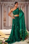 Buy_Nidhika Shekhar_Green Organza Embellished Abstract Asymmetric Neck Aphrodite Lehenga Set _at_Aza_Fashions