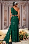 Shop_Nidhika Shekhar_Green Organza Embellished Abstract Asymmetric Neck Aphrodite Lehenga Set _at_Aza_Fashions