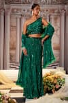 Nidhika Shekhar_Green Organza Embellished Abstract Asymmetric Neck Aphrodite Lehenga Set _Online_at_Aza_Fashions