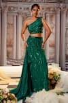 Buy_Nidhika Shekhar_Green Organza Embellished Abstract Asymmetric Neck Aphrodite Lehenga Set _Online_at_Aza_Fashions