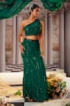 Shop_Nidhika Shekhar_Green Organza Embellished Abstract Asymmetric Neck Aphrodite Lehenga Set _Online_at_Aza_Fashions