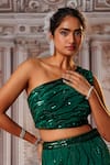 Shop_Nidhika Shekhar_Green Organza Embellished Abstract Asymmetric Neck Aphrodite Lehenga Set 