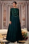 Buy_Nidhika Shekhar_Green Crepe Embroidery Sequins Closed Neck Celestial Anarkali _at_Aza_Fashions