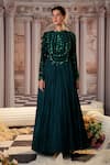 Nidhika Shekhar_Green Crepe Embroidery Sequins Closed Neck Celestial Anarkali _Online_at_Aza_Fashions