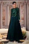 Buy_Nidhika Shekhar_Green Crepe Embroidery Sequins Closed Neck Celestial Anarkali _Online_at_Aza_Fashions