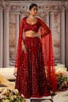 Buy_Nidhika Shekhar_Red Georgette Embroidery Sequins Sweetheart Neck Goddess Lehenga Set _at_Aza_Fashions