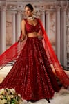 Nidhika Shekhar_Red Georgette Embroidery Sequins Sweetheart Neck Goddess Lehenga Set _Online_at_Aza_Fashions