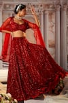 Buy_Nidhika Shekhar_Red Georgette Embroidery Sequins Sweetheart Neck Goddess Lehenga Set _Online_at_Aza_Fashions