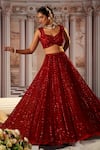 Shop_Nidhika Shekhar_Red Georgette Embroidery Sequins Sweetheart Neck Goddess Lehenga Set _Online_at_Aza_Fashions