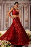 Nidhika Shekhar_Red Georgette Embroidery Sequins Sweetheart Neck Goddess Lehenga Set _at_Aza_Fashions