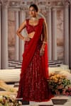 Buy_Nidhika Shekhar_Red Georgette Embroidery Sequins Sweetheart Neck Goddess Lehenga Set 