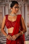 Shop_Nidhika Shekhar_Red Georgette Embroidery Sequins Sweetheart Neck Goddess Lehenga Set 