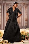 Nidhika Shekhar_Black Crinkle Embroidery Sequins Cape Front Open Pulchritudinous Anarkali With _Online_at_Aza_Fashions