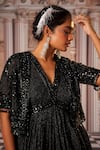 Shop_Nidhika Shekhar_Black Crinkle Embroidery Sequins Cape Front Open Pulchritudinous Anarkali With _Online_at_Aza_Fashions