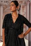 Nidhika Shekhar_Black Crinkle Embroidery Sequins Cape Front Open Pulchritudinous Anarkali With _at_Aza_Fashions