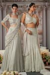 Nidhika Shekhar_Grey Georgette Embroidery Linear Celestial Sequin Mermaid Lehenga And Blouse Set _Online_at_Aza_Fashions