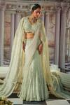 Nidhika Shekhar_Grey Georgette Embroidery Linear V Neck Celestial Sequin Cape And Lehenga Set _Online_at_Aza_Fashions