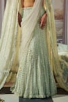 Buy_Nidhika Shekhar_Grey Georgette Embroidery Linear V Neck Celestial Sequin Cape And Lehenga Set _Online_at_Aza_Fashions