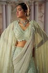 Nidhika Shekhar_Grey Georgette Embroidery Linear V Neck Celestial Sequin Cape And Lehenga Set _at_Aza_Fashions