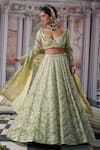 Buy_Nidhika Shekhar_Gold Organza Embroidery Sequins Sweetheart Aphrodite Goddess Bridal Lehenga Set _at_Aza_Fashions