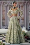 Shop_Nidhika Shekhar_Gold Organza Embroidery Sequins Sweetheart Aphrodite Goddess Bridal Lehenga Set _Online_at_Aza_Fashions