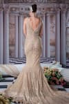 Shop_Nidhika Shekhar_Beige Organza Embroidery Sequins Sweetheart Neck Aphrodite Goddess Fish Cut Gown _at_Aza_Fashions