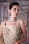 Nidhika Shekhar_Beige Organza Embroidery Sequins Sweetheart Neck Aphrodite Goddess Fish Cut Gown _Online_at_Aza_Fashions