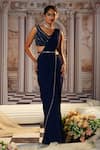 Shop_Nidhika Shekhar_Blue Organza Embroidery Sequins V Neck Aphrodite Cape And Pre-draped Saree Set _Online_at_Aza_Fashions