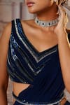 Shop_Nidhika Shekhar_Blue Organza Embroidery Sequins V Neck Aphrodite Cape And Pre-draped Saree Set 