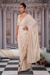 Buy_Nidhika Shekhar_Beige Foil Georgette Embroidery Super Aphrodite Pre-draped Saree With Blouse _Online_at_Aza_Fashions