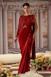 Nidhika Shekhar_Red Crepe Embroidery Sequins Cape Round Venus Pre-draped Saree And Set _Online_at_Aza_Fashions