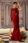 Shop_Nidhika Shekhar_Red Crepe Embroidery Sequins Cape Round Venus Pre-draped Saree And Set _Online_at_Aza_Fashions