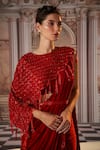 Buy_Nidhika Shekhar_Red Crepe Embroidery Sequins Cape Round Venus Pre-draped Saree And Set 