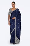 Buy_Onaya_Blue Crepe Sequins, Metallic Thread Floret Butti Embroidered Saree With Blouse _at_Aza_Fashions