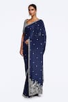 Onaya_Blue Crepe Sequins, Metallic Thread Floret Butti Embroidered Saree With Blouse _Online_at_Aza_Fashions