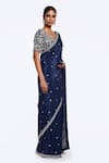 Buy_Onaya_Blue Crepe Sequins, Metallic Thread Floret Butti Embroidered Saree With Blouse _Online_at_Aza_Fashions
