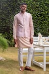 Buy_Philocaly_Pink Raw Silk Embroidered Thread Parijat Bundi With Kurta Set _at_Aza_Fashions