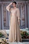 Nidhika Shekhar_Beige Georgette Embroidery Sequins Cape Open Neck Venus And Lehenga Set _Online_at_Aza_Fashions