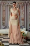 Buy_Nidhika Shekhar_Pink Georgette Embroidery Floral V Neck Floret Fish Cut Lehenga Set _at_Aza_Fashions