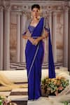 Buy_Nidhika Shekhar_Purple Crepe Embroidery Sequins Pre-draped Saree With Floret Structured Blouse _at_Aza_Fashions