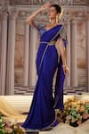 Nidhika Shekhar_Purple Crepe Embroidery Sequins Pre-draped Saree With Floret Structured Blouse _Online_at_Aza_Fashions